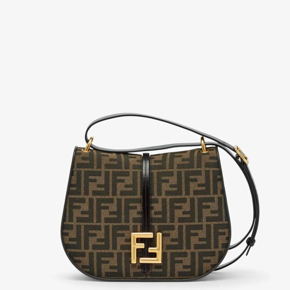 Borse A Spalla E Tracolle>Fendi Borsa In Tessuto Ff Jacquard Marrone E Pelle