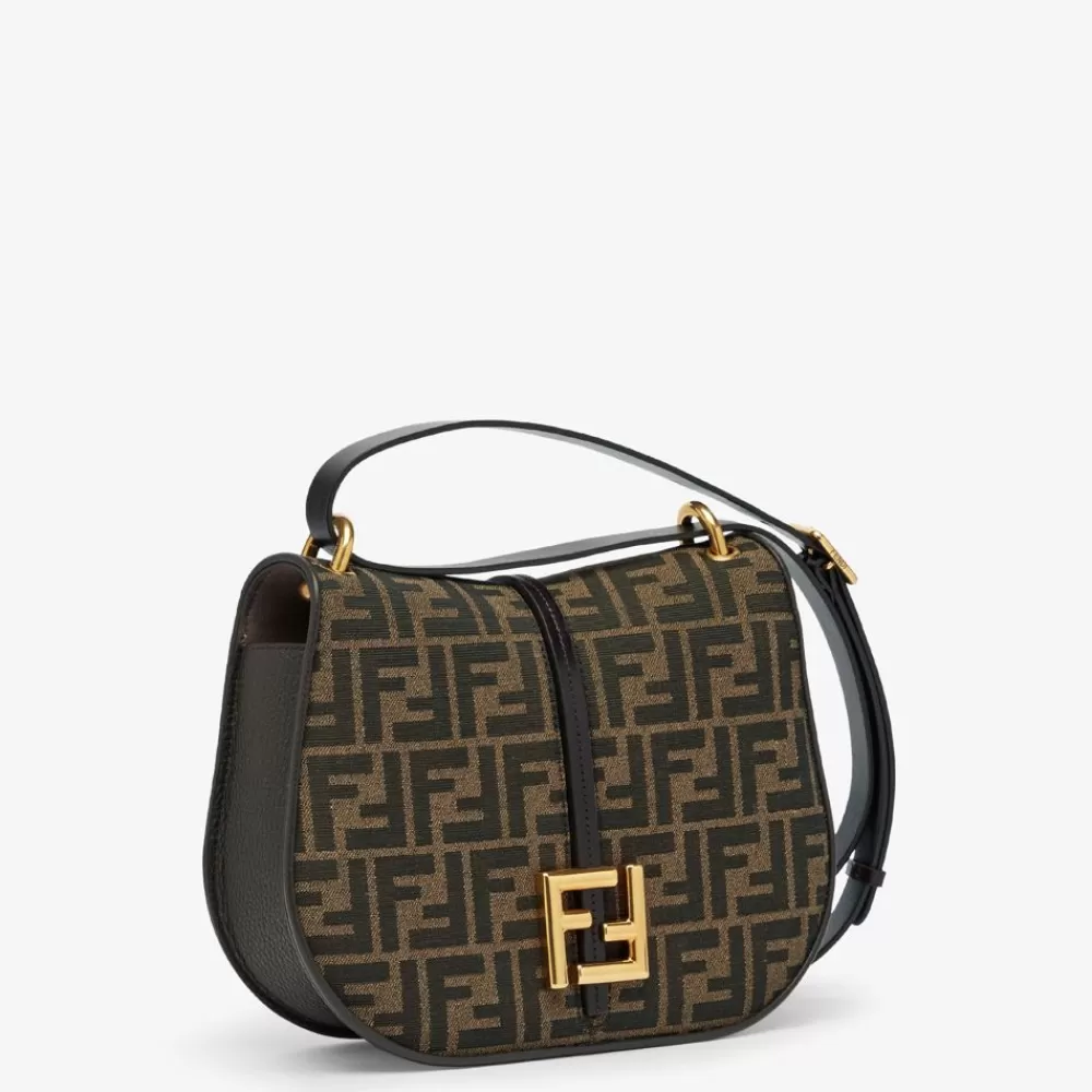 Borse A Spalla E Tracolle>Fendi Borsa In Tessuto Ff Jacquard Marrone E Pelle