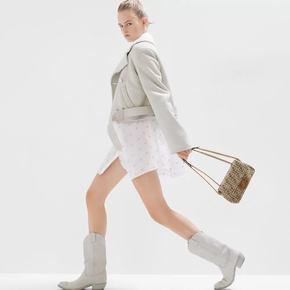 Borse A Spalla E Tracolle>Fendi Borsa In Tessuto Tapestry Tortora Con Motivo Ff