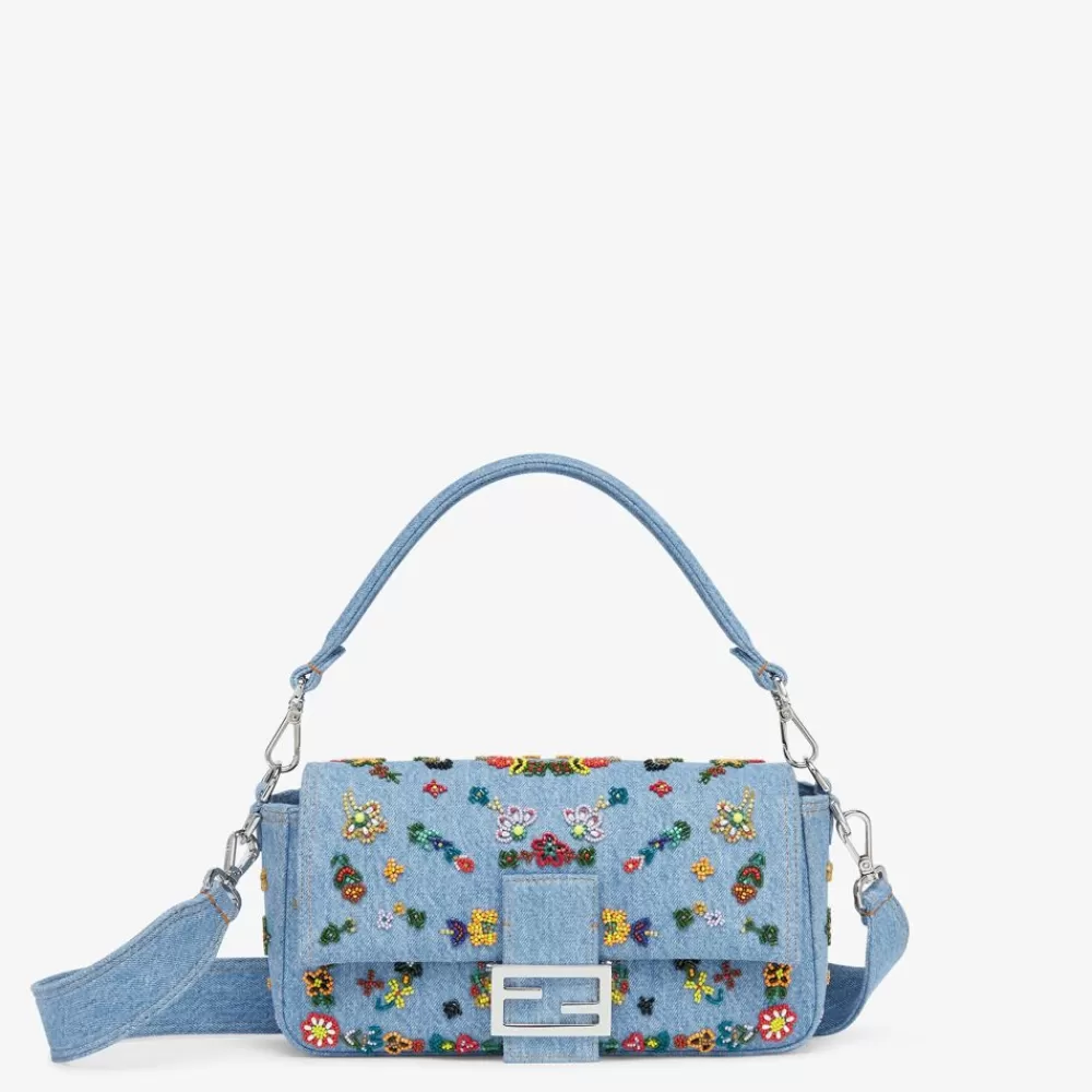 Borse A Spalla E Tracolle>Fendi Borsa Re-Edition In Denim Con Ricami Floreali