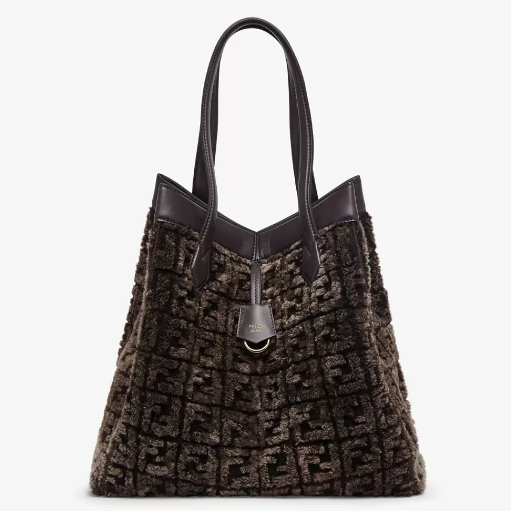 Borse A Secchiello>Fendi Borsa Trasformabile In Montone Marrone Scuro Con Motivo Ff