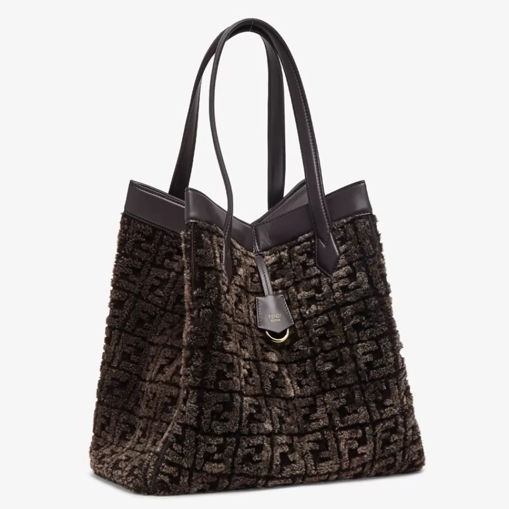 Borse A Secchiello>Fendi Borsa Trasformabile In Montone Marrone Scuro Con Motivo Ff