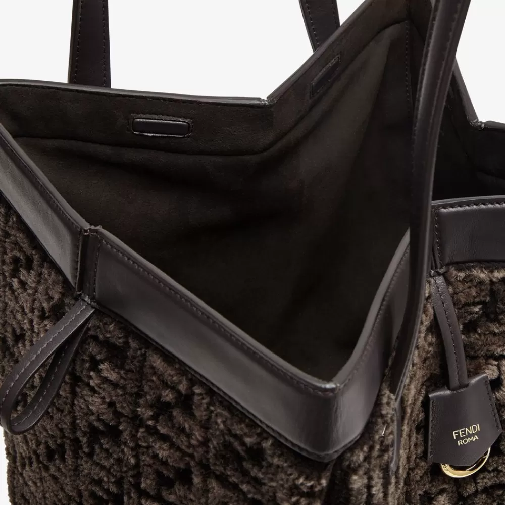 Borse A Secchiello>Fendi Borsa Trasformabile In Montone Marrone Scuro Con Motivo Ff