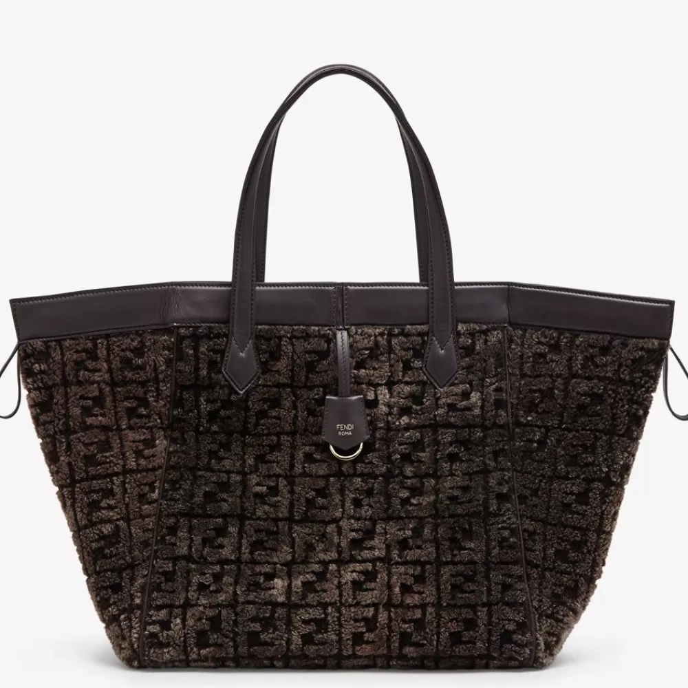 Borse A Secchiello>Fendi Borsa Trasformabile In Montone Marrone Scuro Con Motivo Ff