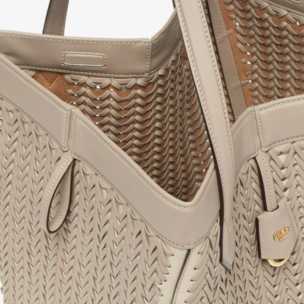Borse A Secchiello>Fendi Borsa Trasformabile In Pelle Intrecciata Tortora