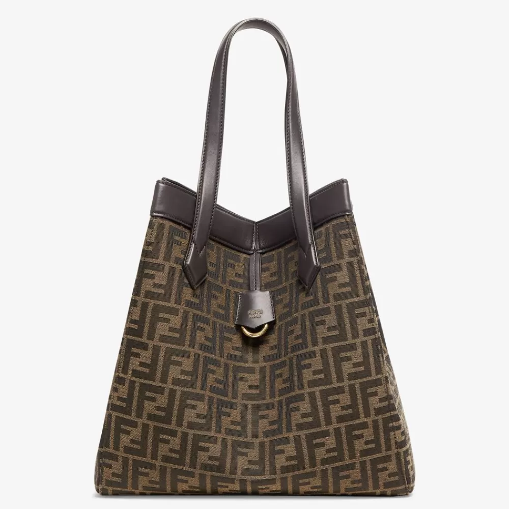 Borse A Secchiello>Fendi Borsa Trasformabile In Tessuto Ff Jacquard Marrone