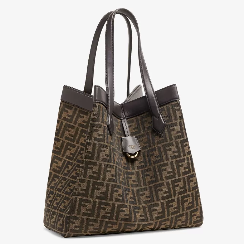 Borse A Secchiello>Fendi Borsa Trasformabile In Tessuto Ff Jacquard Marrone