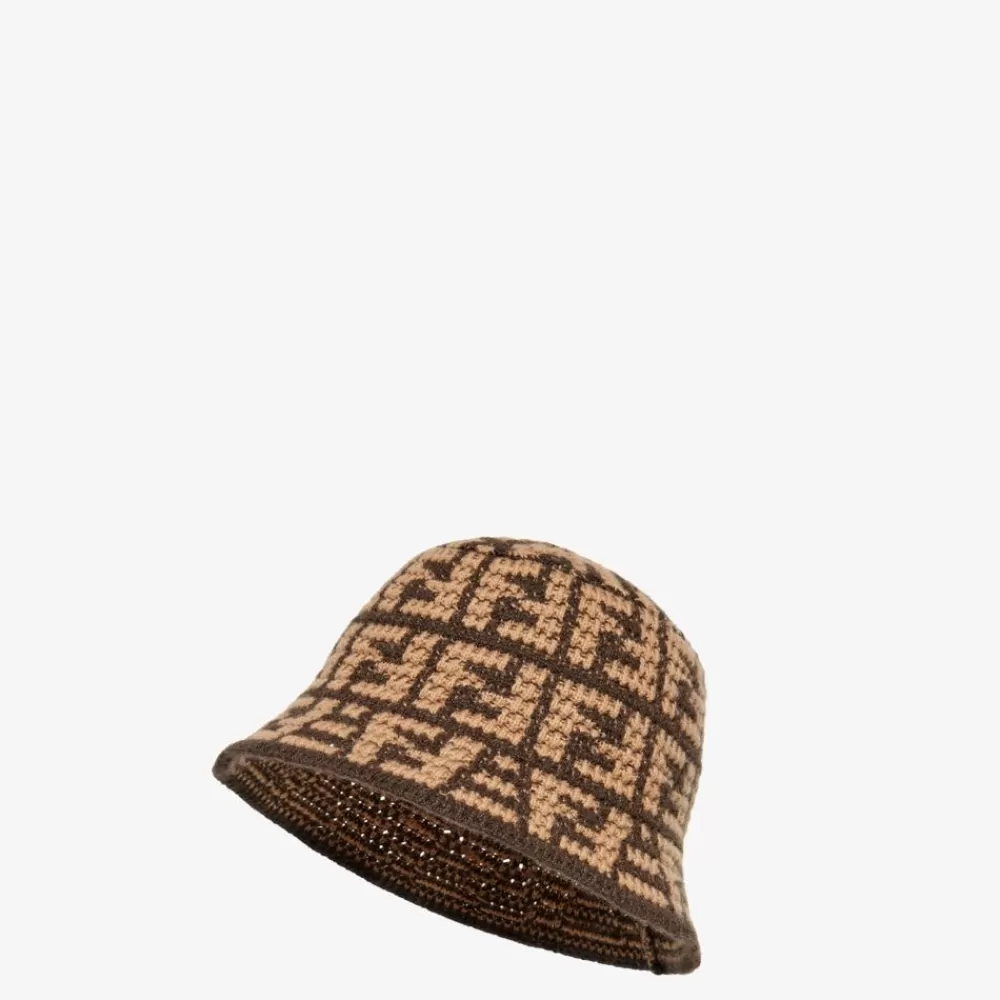 Cappelli E Guanti>Fendi Bucket In Cashmere Marrone