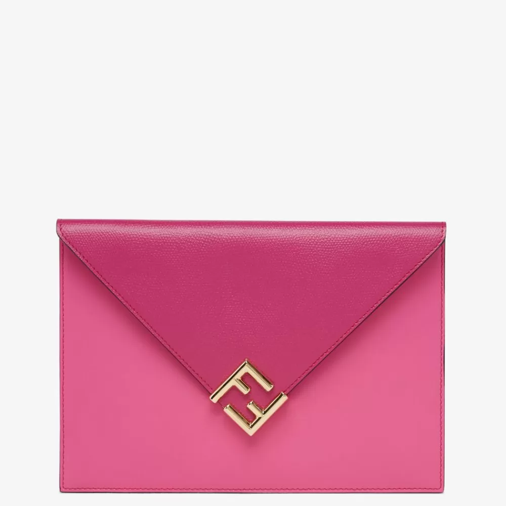 Pouch>Fendi Busta In Pelle Bicolore Fucsia E Rosa Scuro