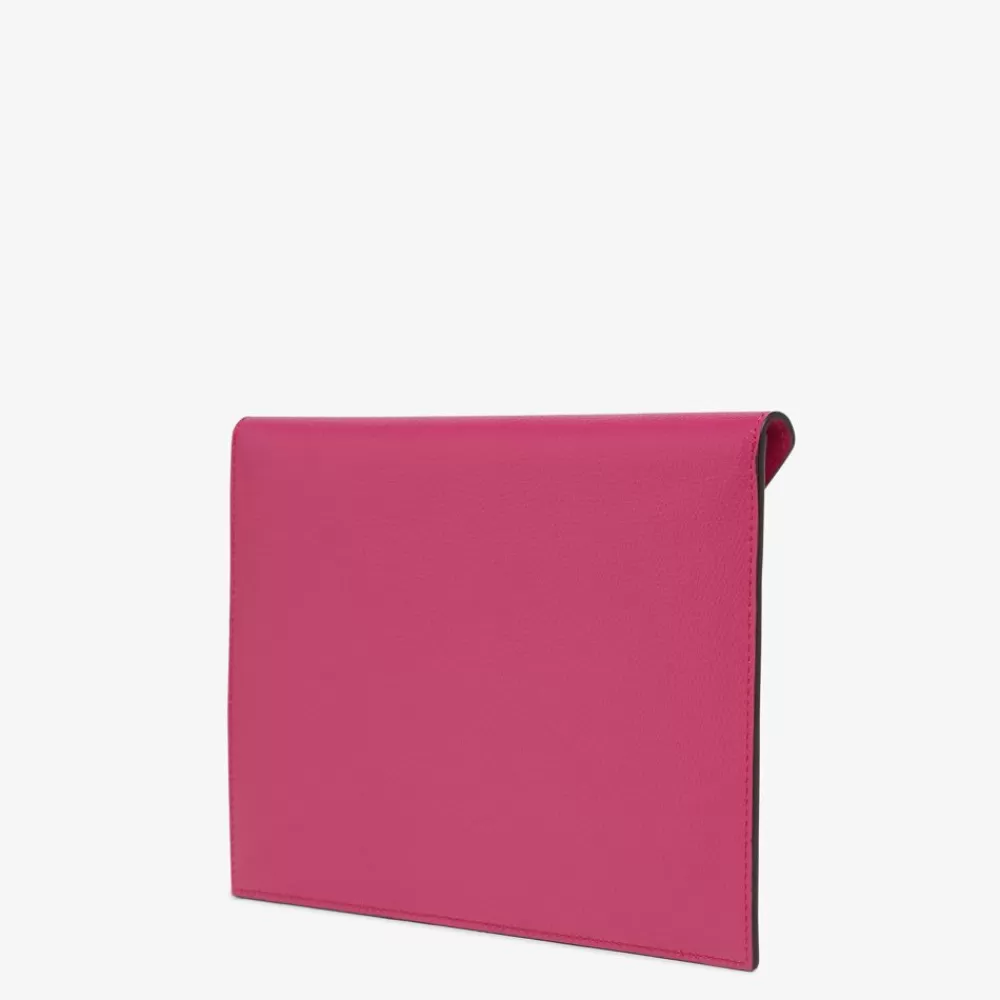 Pouch>Fendi Busta In Pelle Bicolore Fucsia E Rosa Scuro