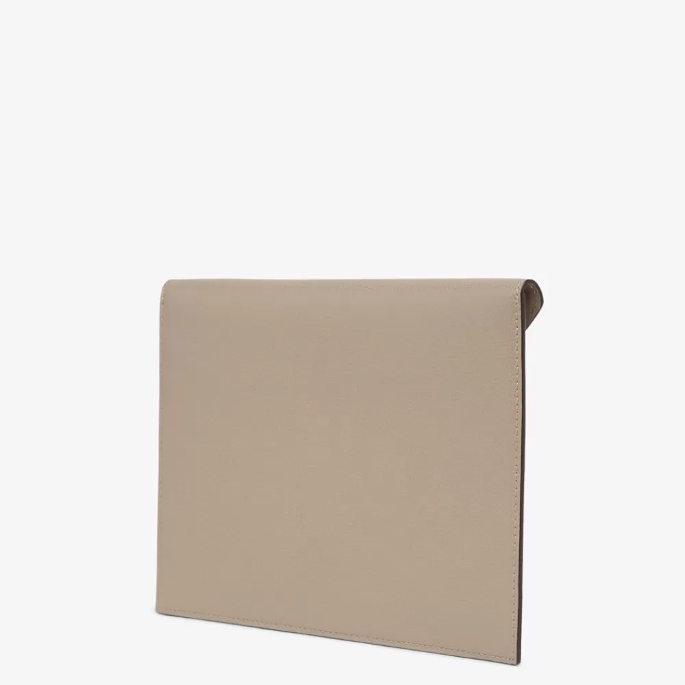 Pouch>Fendi Busta In Pelle Bicolore Grigia E Tortora