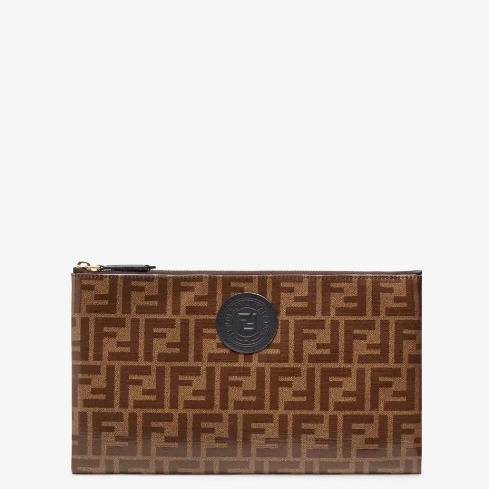 Pouch>Fendi Busta In Tessuto Marrone