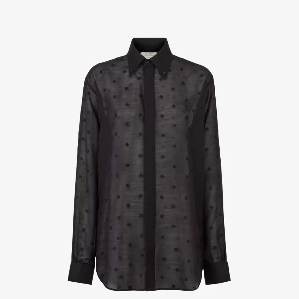 Top E Camicie>Fendi Camicia In Lana E Seta Nera