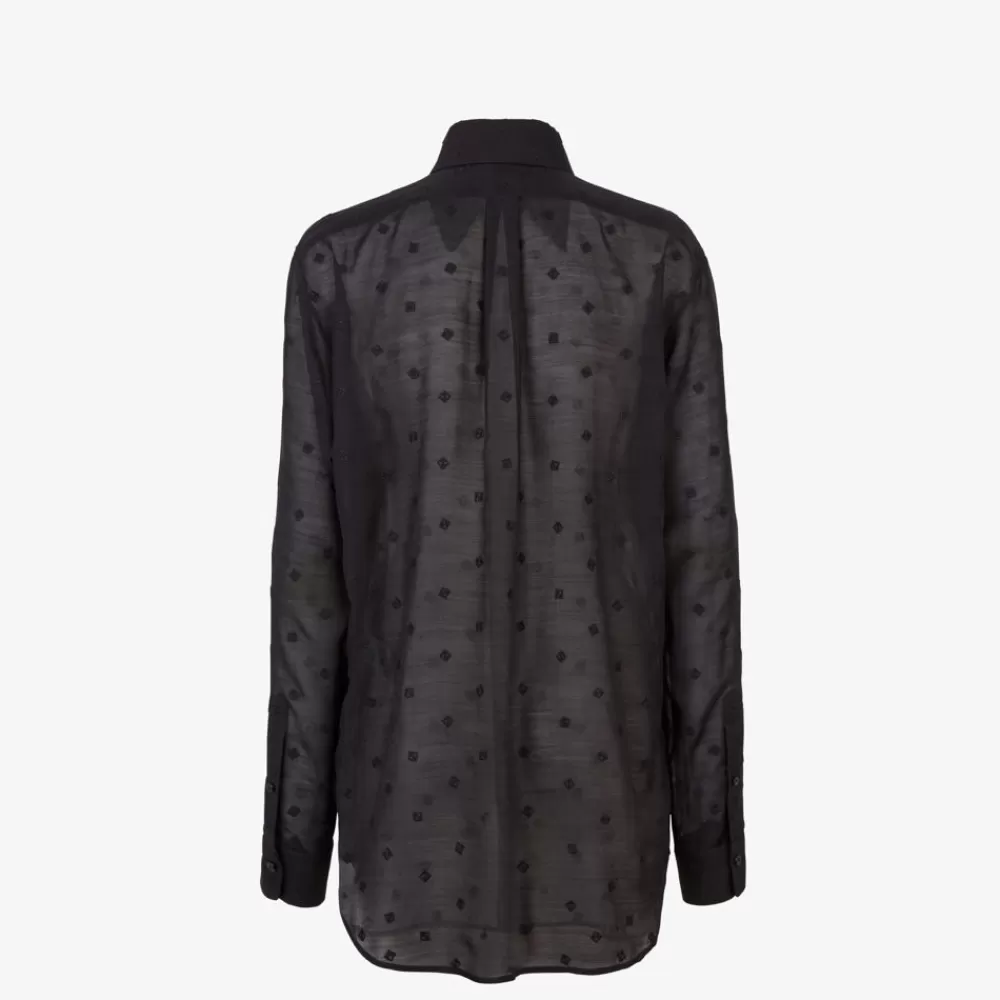 Top E Camicie>Fendi Camicia In Lana E Seta Nera