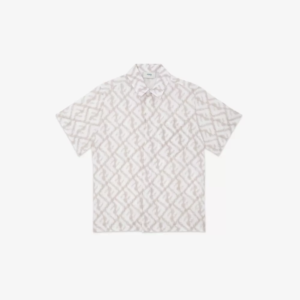Bambino>Fendi Camicia In Lino Con Logo All-Over