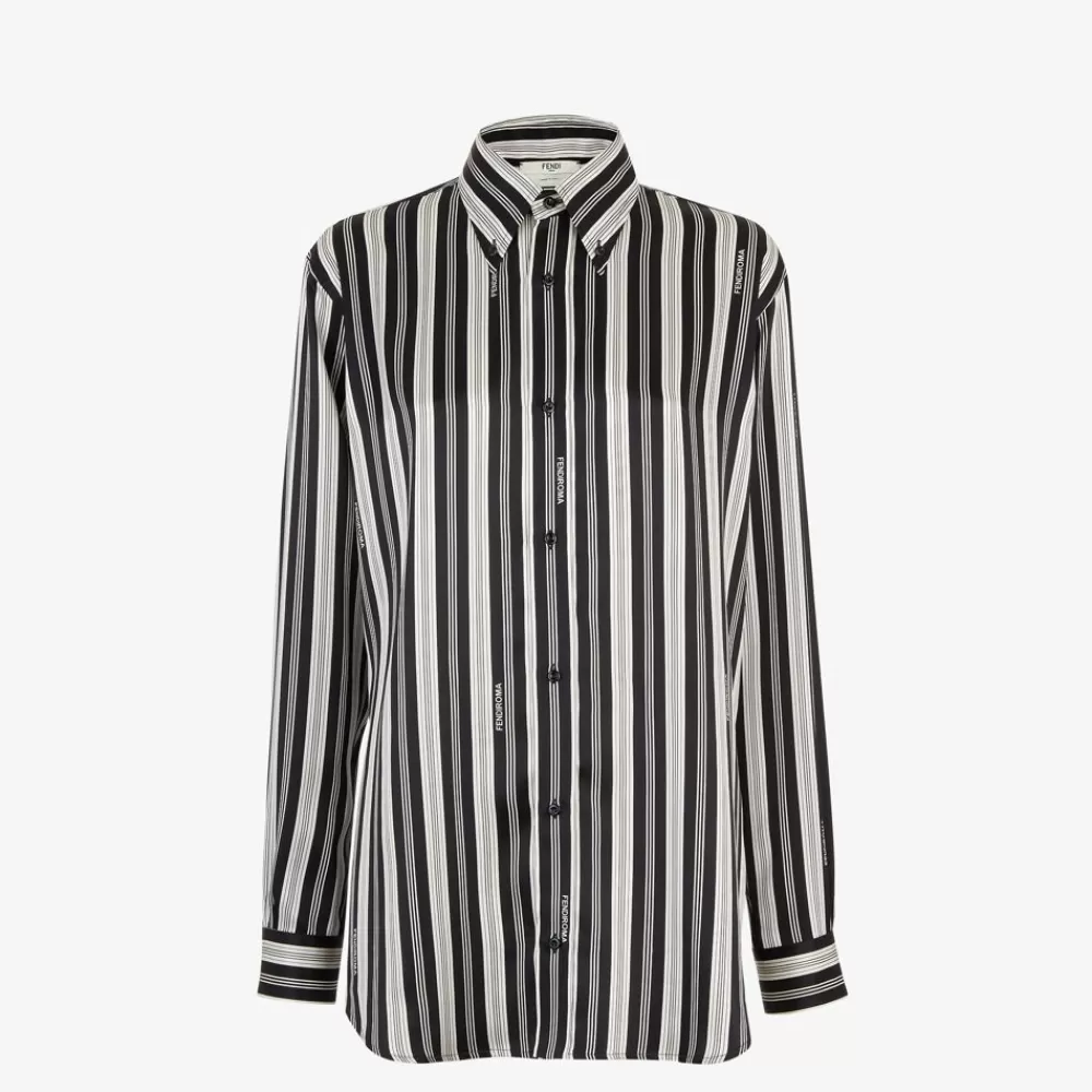 Top E Camicie>Fendi Camicia In Seta A Righe Bianca E Nera