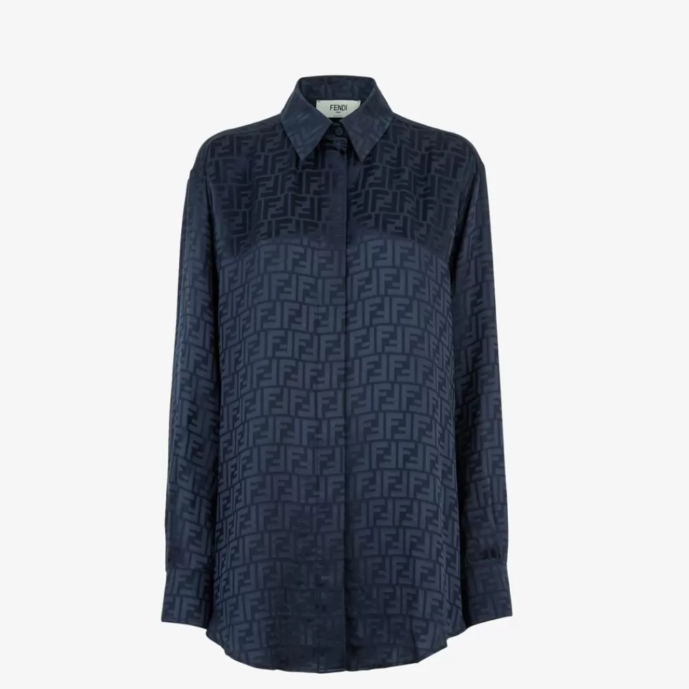 Top E Camicie>Fendi Camicia In Seta Ff Blu