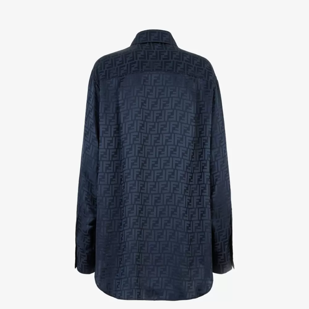 Top E Camicie>Fendi Camicia In Seta Ff Blu