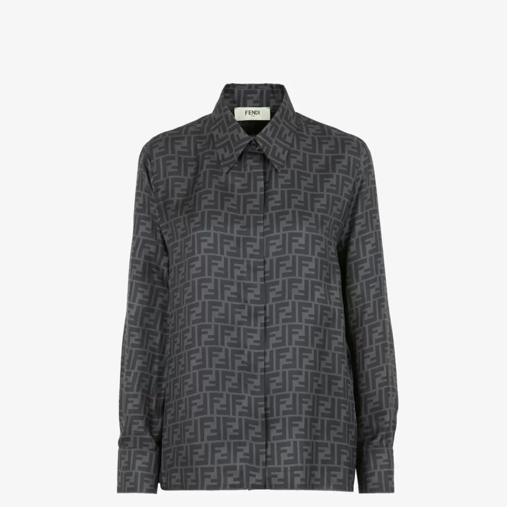 Top E Camicie>Fendi Camicia In Seta Ff Grigia