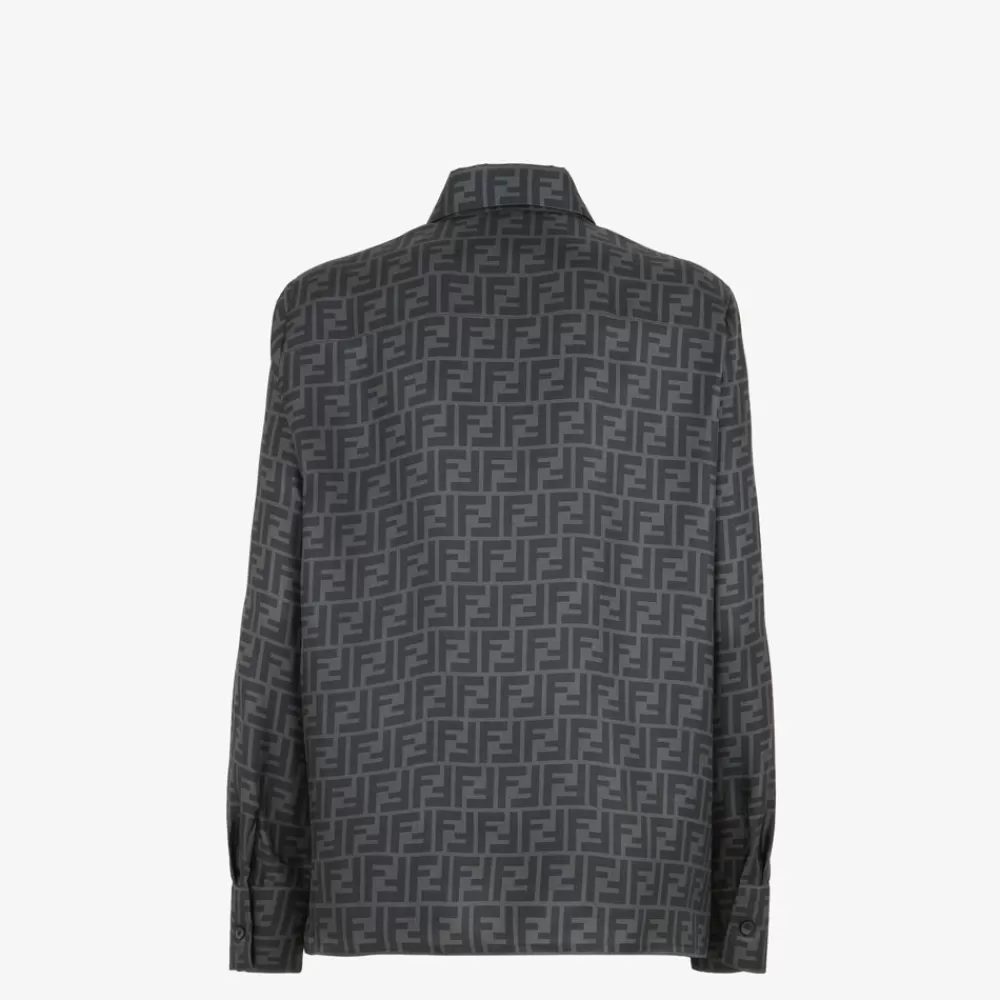 Top E Camicie>Fendi Camicia In Seta Ff Grigia