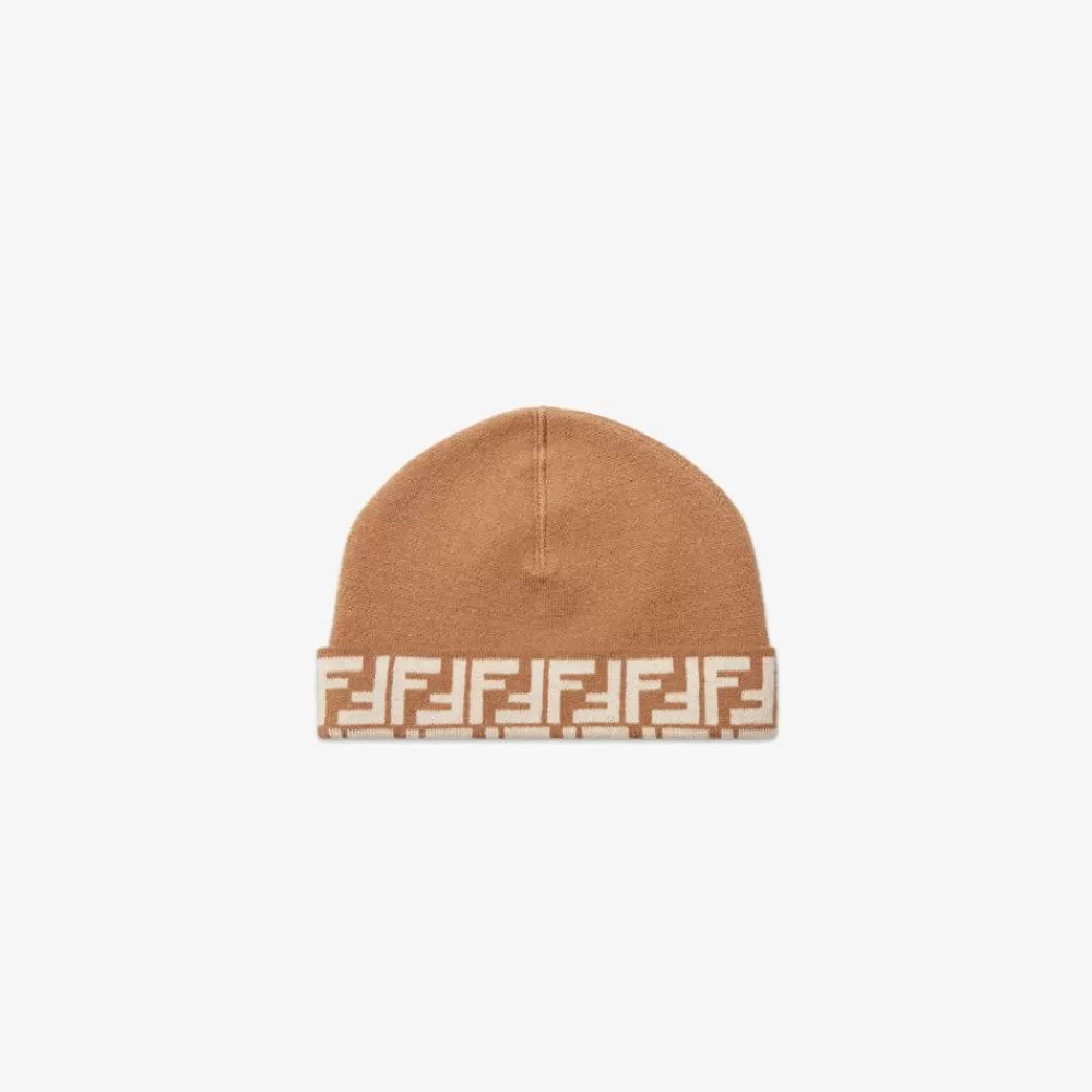 Accessori>Fendi Cappello Junior In Lana Reversibile Beige