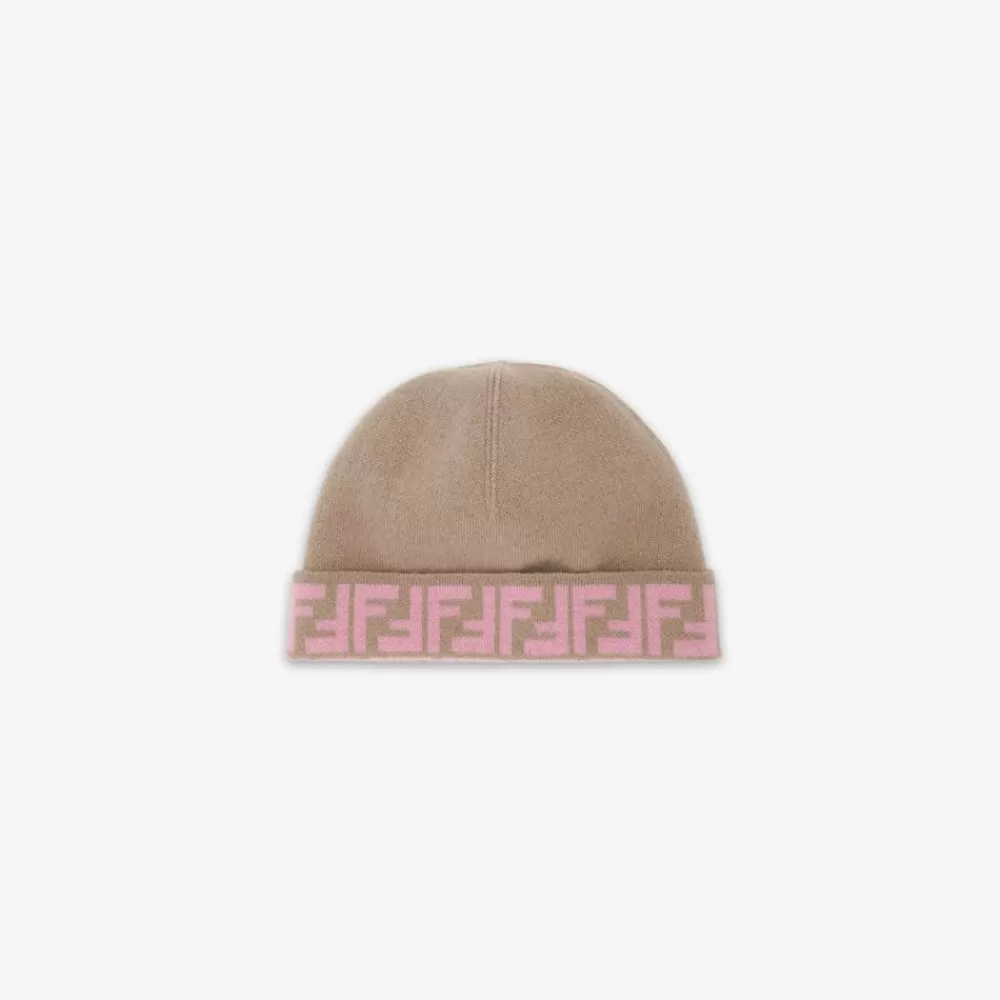 Accessori>Fendi Cappello Junior In Maglia Reversibile Beige E Rosa