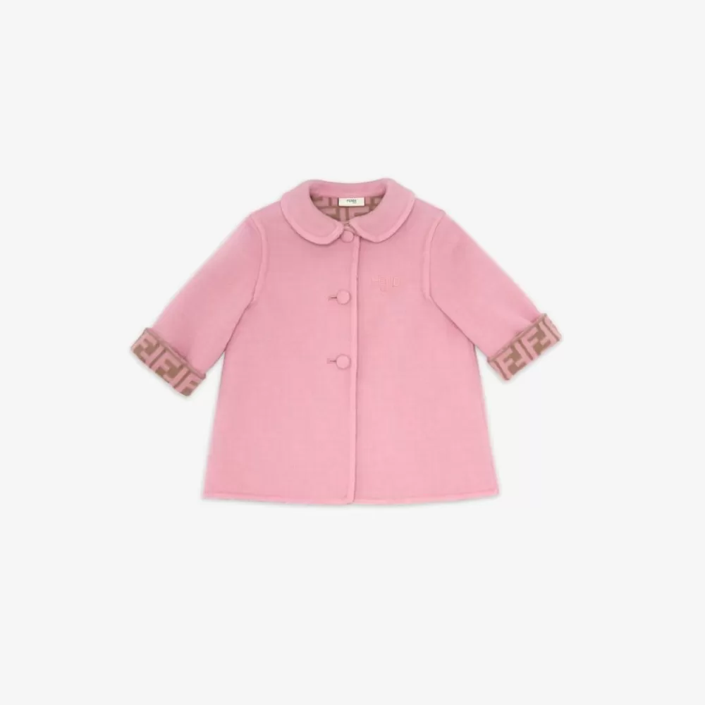 Bambina>Fendi Cappottino Baby In Panno Di Lana Doppia Rosa E Logo