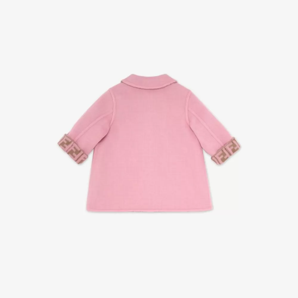 Bambina>Fendi Cappottino Baby In Panno Di Lana Doppia Rosa E Logo