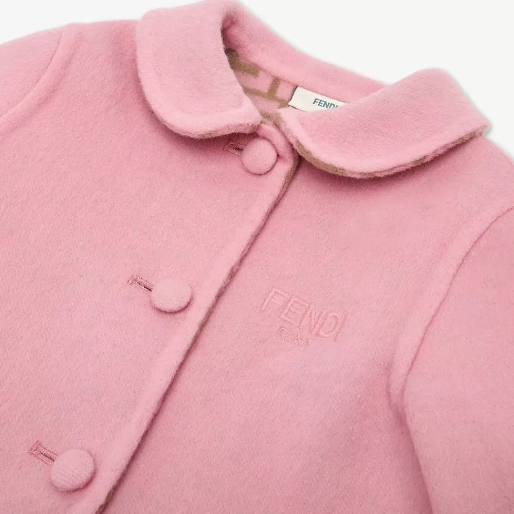 Bambina>Fendi Cappottino Baby In Panno Di Lana Doppia Rosa E Logo