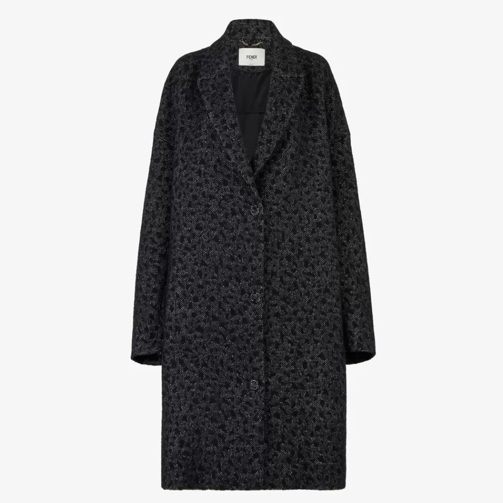 Cappotti E Capispalla>Fendi Cappotto In Lana Animalier Nero