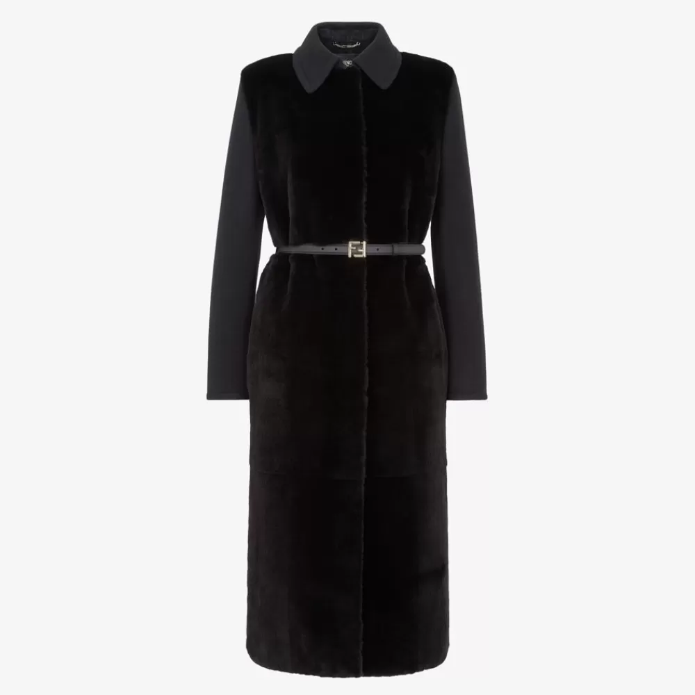 Cappotti E Capispalla>Fendi Cappotto In Lana E Visone Nero