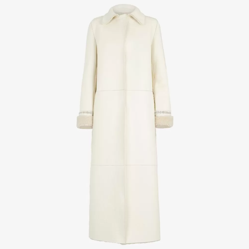 Cappotti E Capispalla>Fendi Cappotto In Pelle Bianca E Shearling