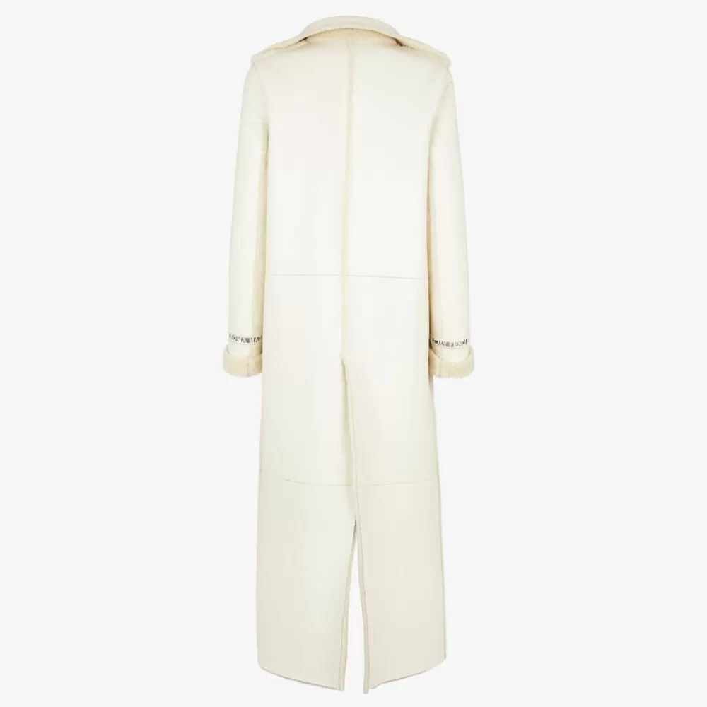Cappotti E Capispalla>Fendi Cappotto In Pelle Bianca E Shearling