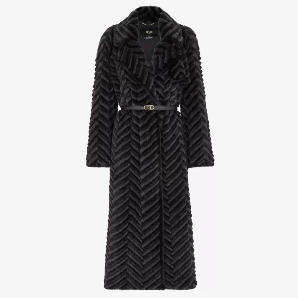 Cappotti E Capispalla>Fendi Cappotto In Visone Nero