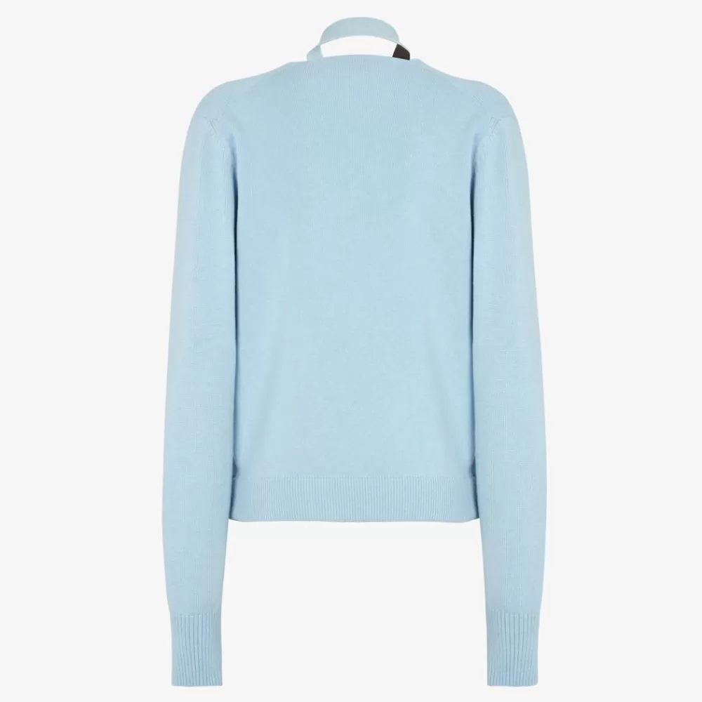 Maglieria>Fendi Cardigan In Cashmere E Lana Azzurra