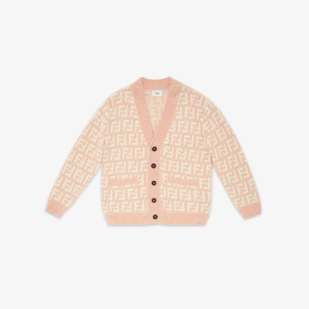 Abbigliamento>Fendi Cardigan In Ciniglia Color Crema E Rosa
