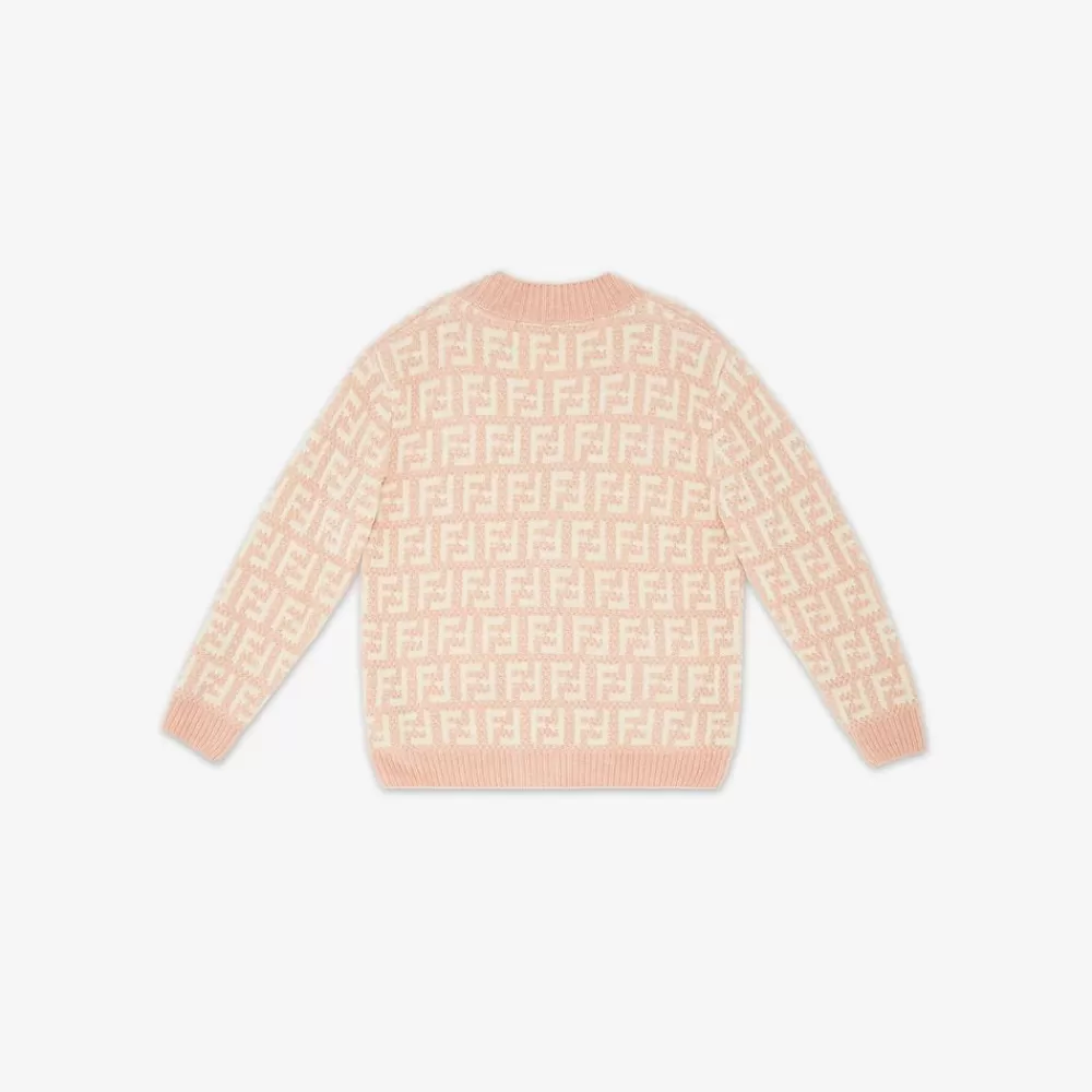 Abbigliamento>Fendi Cardigan In Ciniglia Color Crema E Rosa