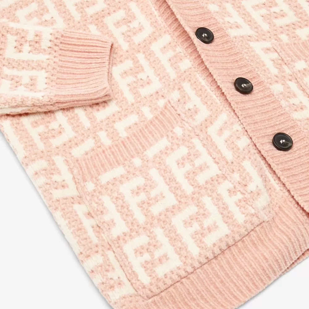 Abbigliamento>Fendi Cardigan In Ciniglia Color Crema E Rosa