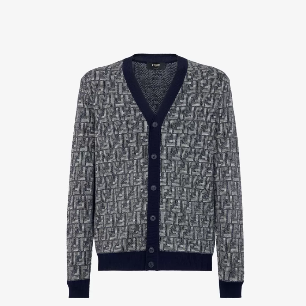 Maglieria>Fendi Cardigan In Lana Blu