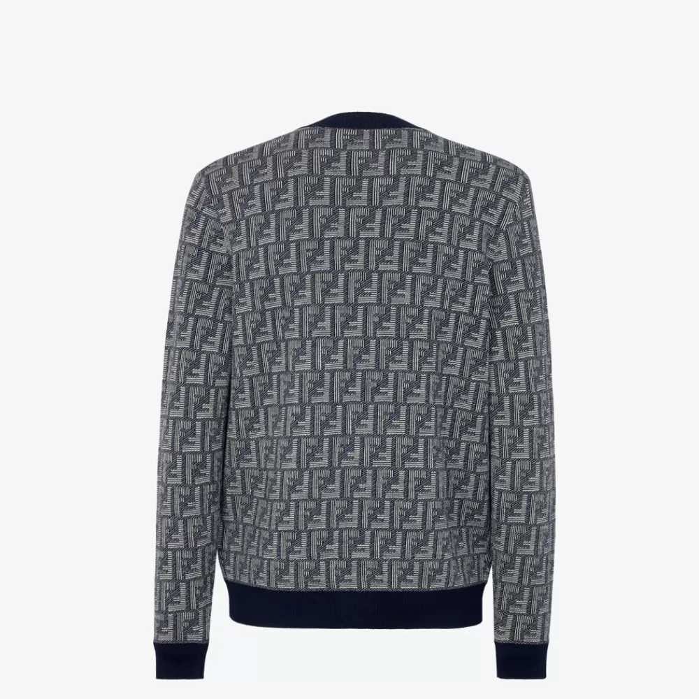 Maglieria>Fendi Cardigan In Lana Blu