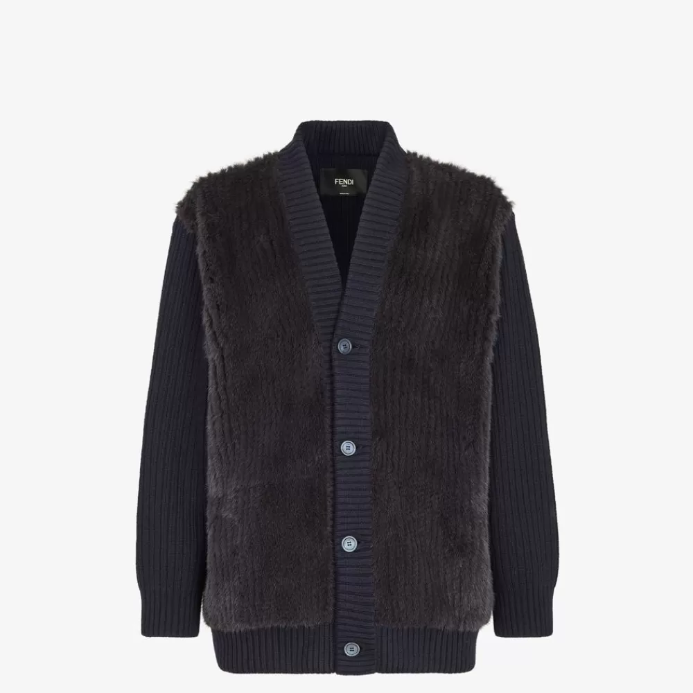 Cappotti E Capispalla>Fendi Cardigan In Lana E Visone Nero
