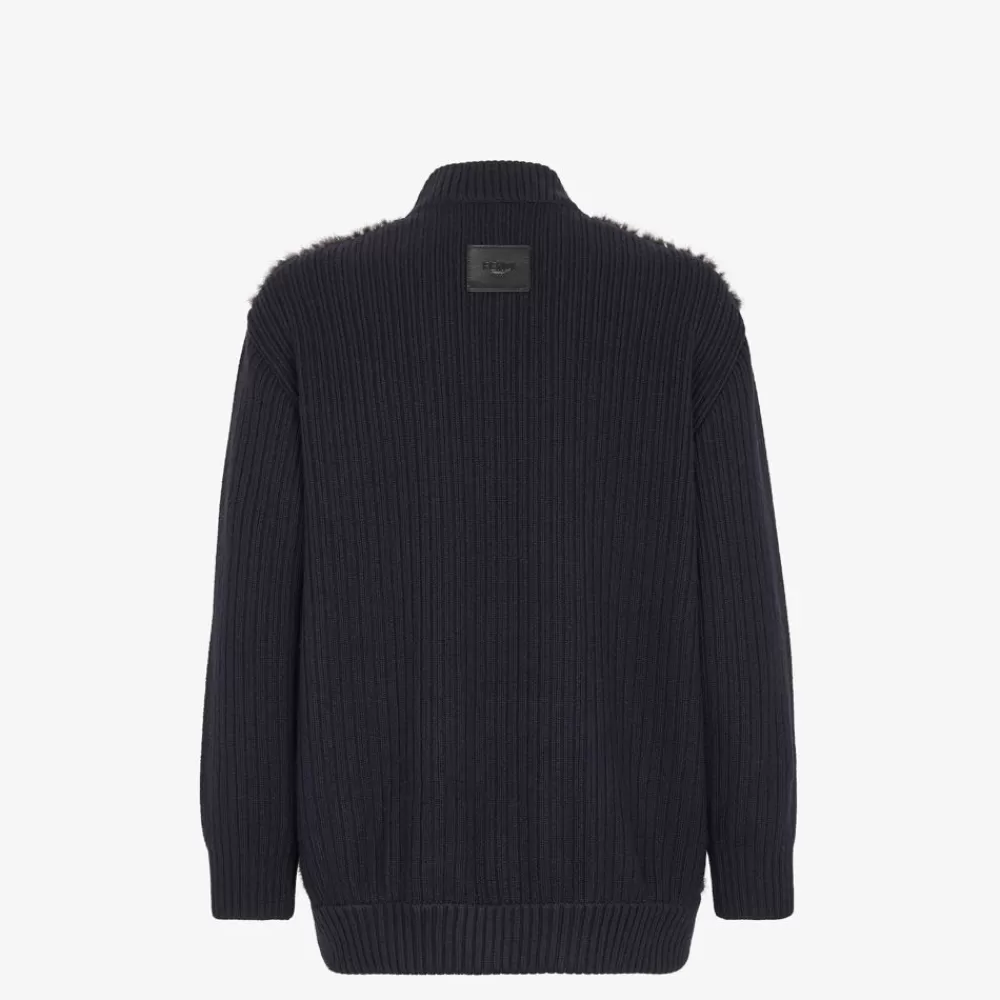 Cappotti E Capispalla>Fendi Cardigan In Lana E Visone Nero