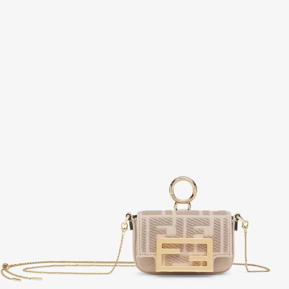 Miniature Bags>Fendi Charm In Canvas Beige Con Ricamo Ff