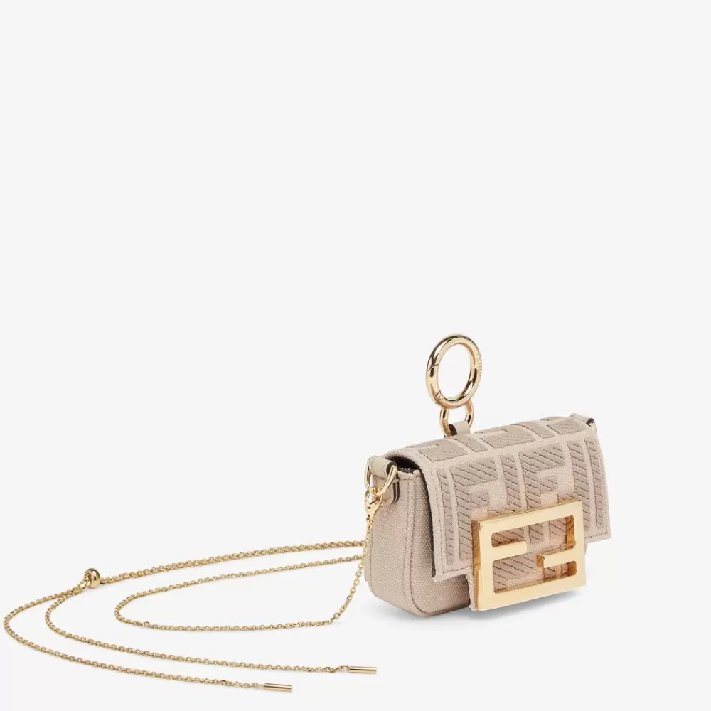 Miniature Bags>Fendi Charm In Canvas Beige Con Ricamo Ff