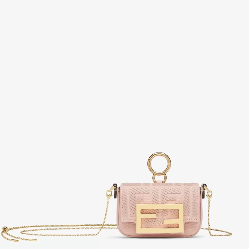 Miniature Bags>Fendi Charm In Canvas Rosa Con Ricamo Ff