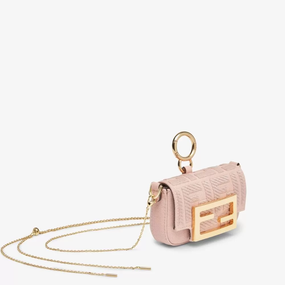 Miniature Bags>Fendi Charm In Canvas Rosa Con Ricamo Ff