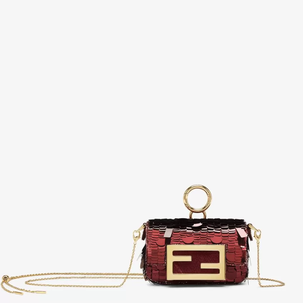 Miniature Bags>Fendi Charm In Paillettes Bordeaux