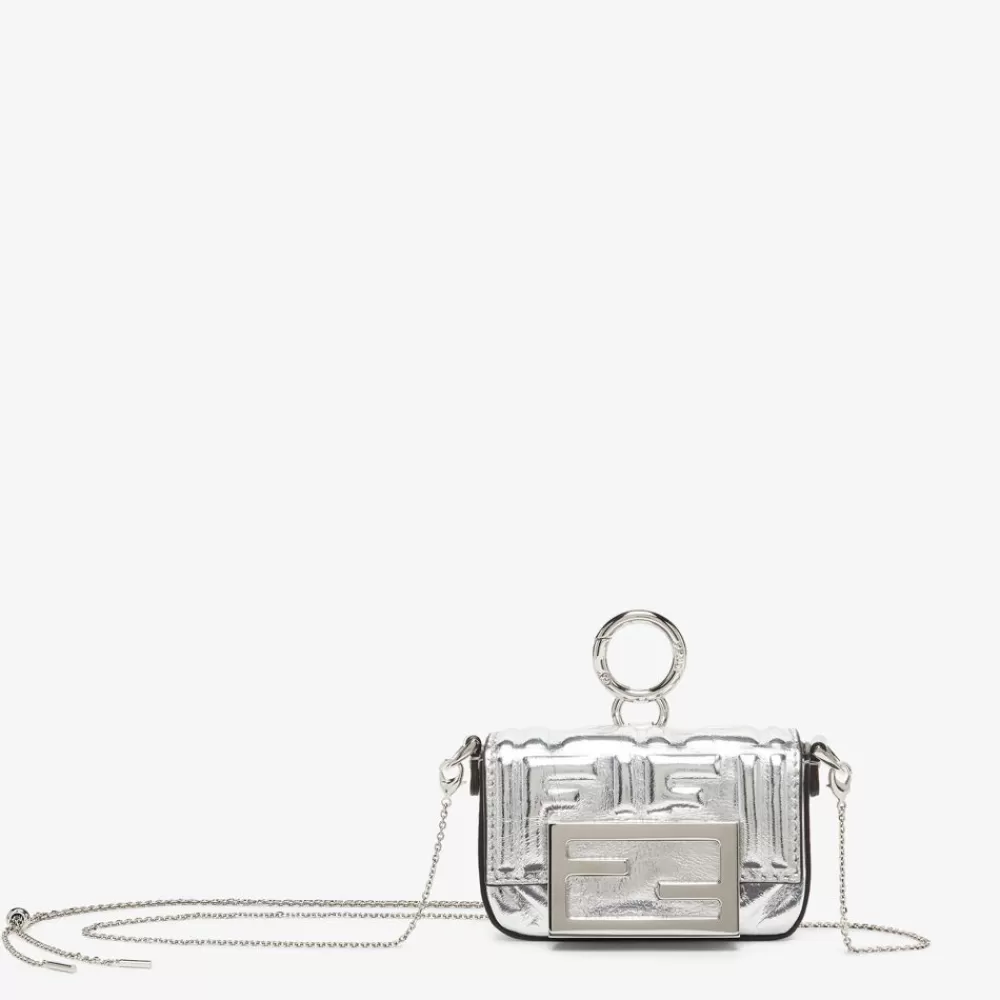 Miniature Bags>Fendi Charm In Pelle Argento Craquele