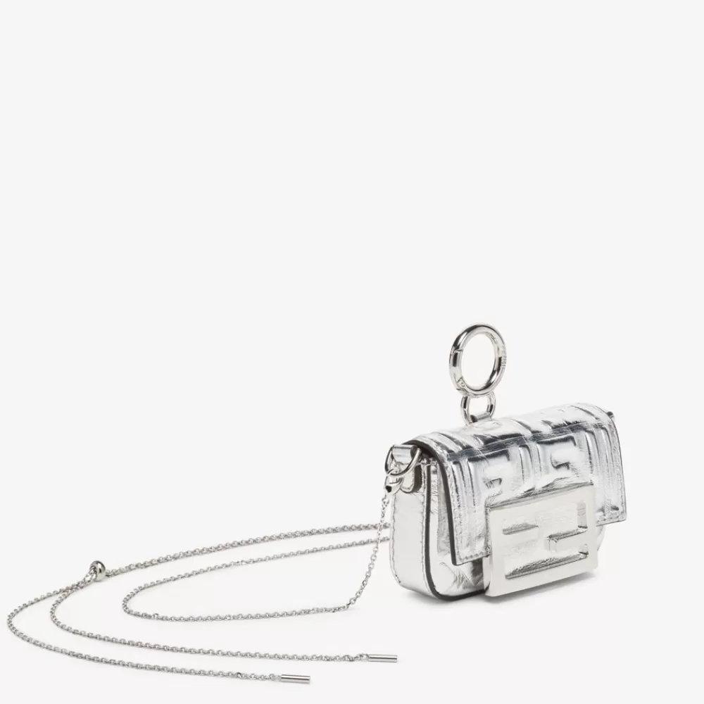 Miniature Bags>Fendi Charm In Pelle Argento Craquele