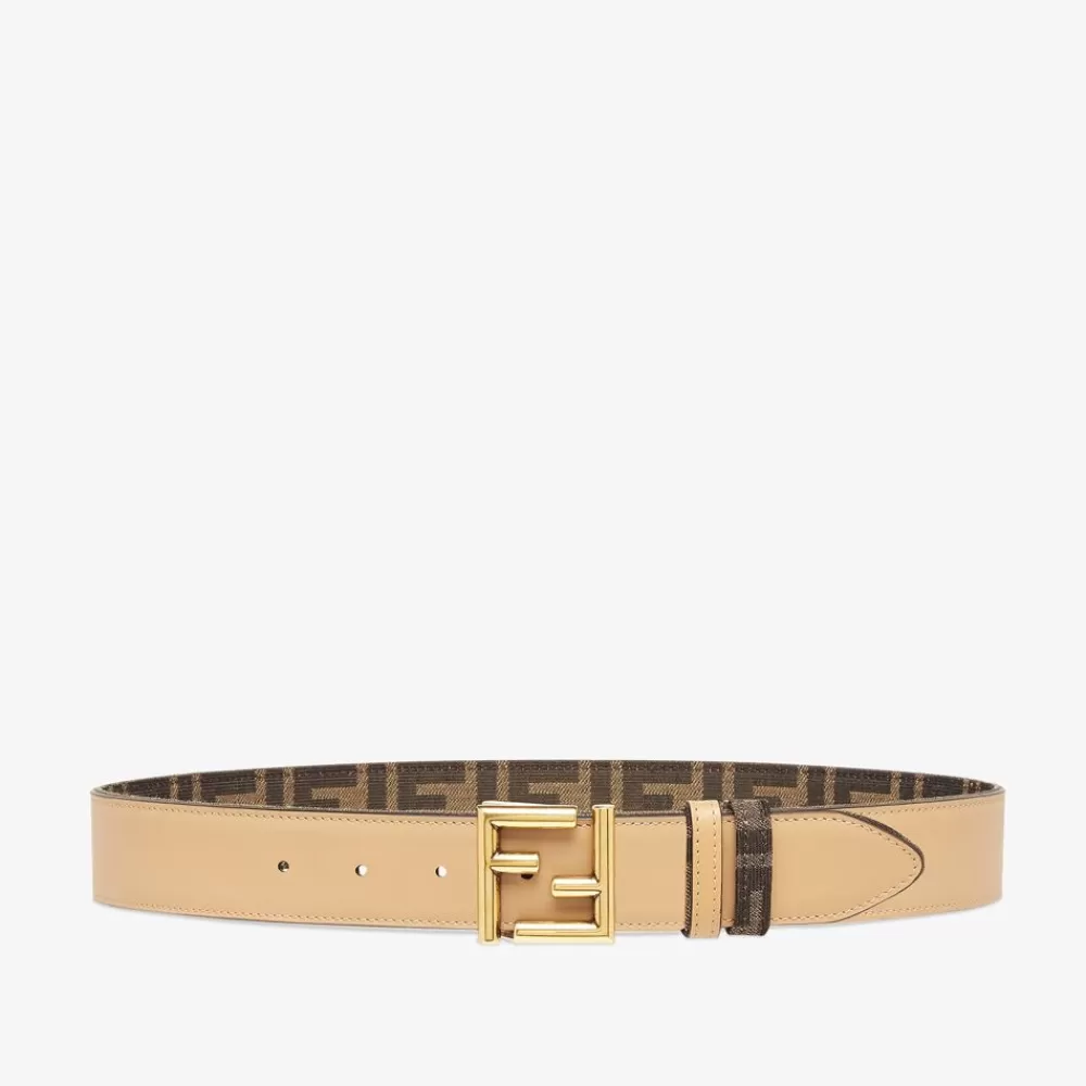 Cinture>Fendi Cintura Reversibile In Pelle Beige E Tessuto Ff